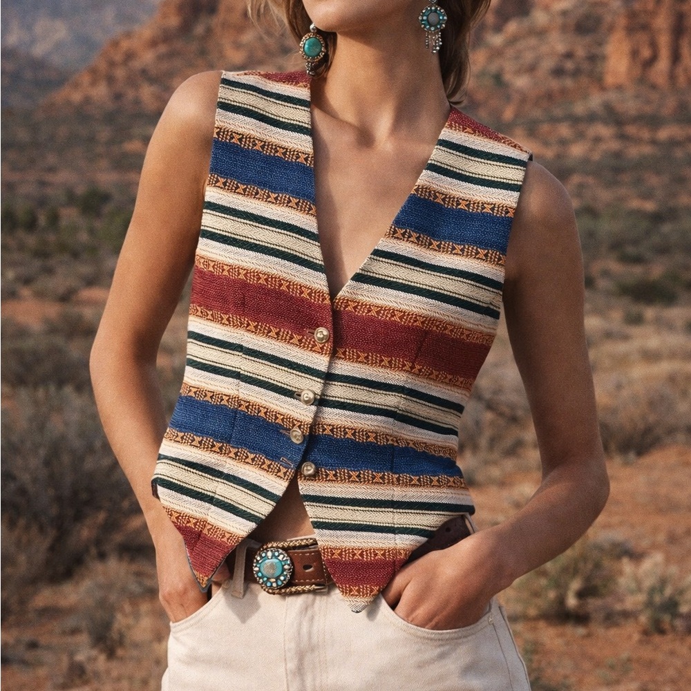 Striped Southwestern Vest - Multicolor